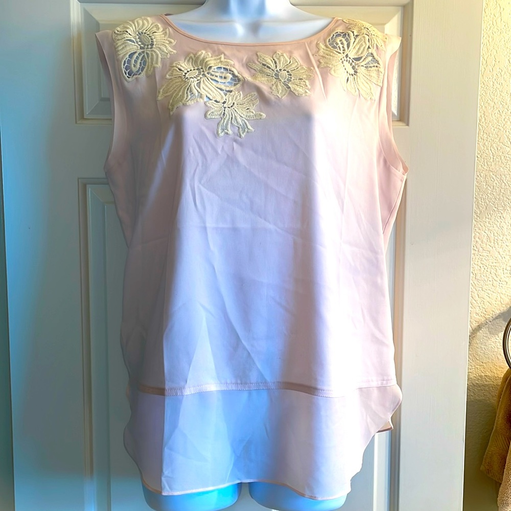 Ann Taylor M blush pink cream embroidered flowers tank
